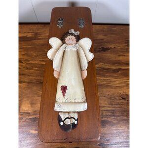 Vintage Sewing Table Drawer Hand painted Folk Art Angel